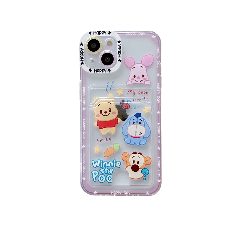 Ốp Điện Thoại Họa Tiết Hoạt Hình Winnie and Friend Kèm Ngăn Đựng Thẻ Chống Sốc Cho iPhone 14 / 13 / 12 / 11 / X / 8 / 7P