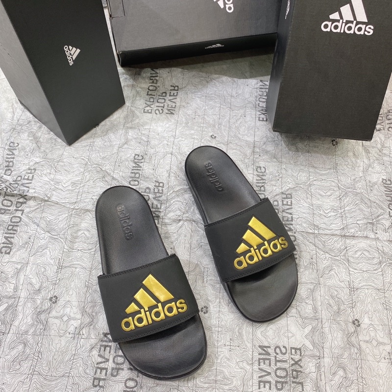 [Chính Hãng] Dép quai ngang Adidas Cloudfoam Comfort Big Logo màu Gold