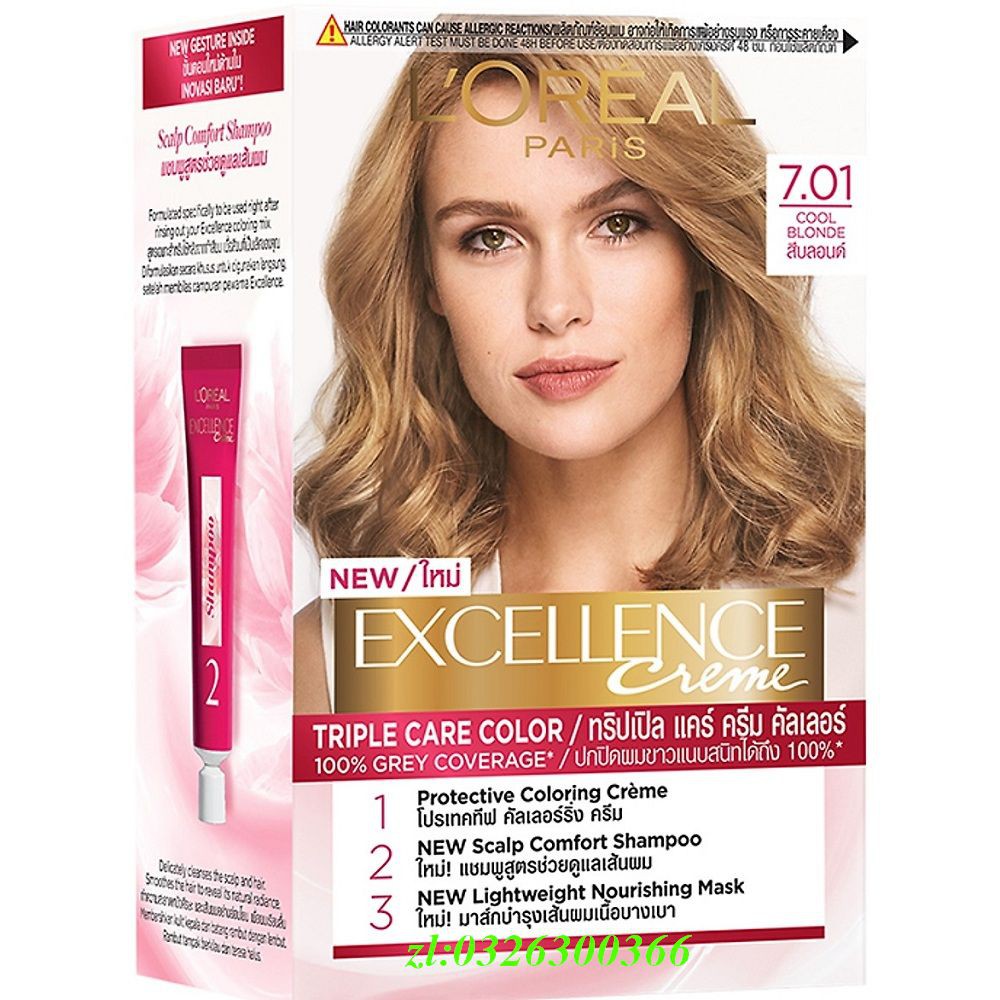 Thuốc Nhuộm Tóc Số 7.01 Vàng Sáng Năng Động Loreal Excellence Cream 172ml Dưỡng Tóc Phủ Bạc