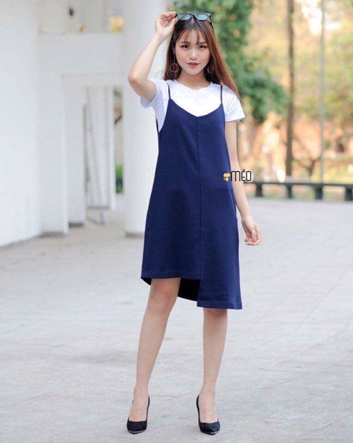 Sét áo thun yếm 2 dây vạt lệch