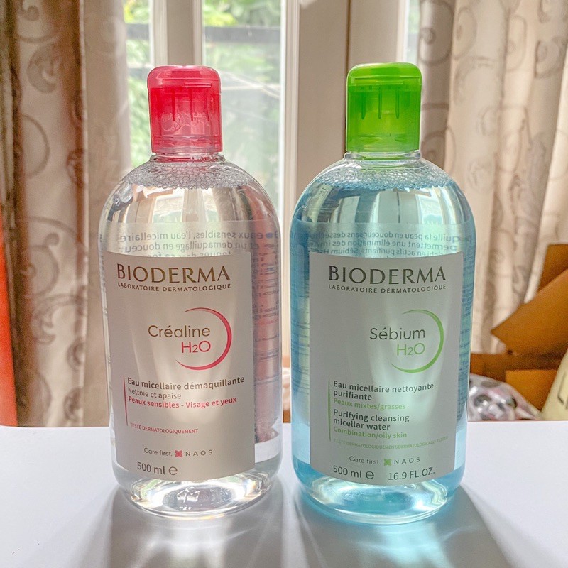 [Bản Pháp] Nước tẩy trang Bioderma H2O hồng và xanh 500ml - hàng nội địa Pháp