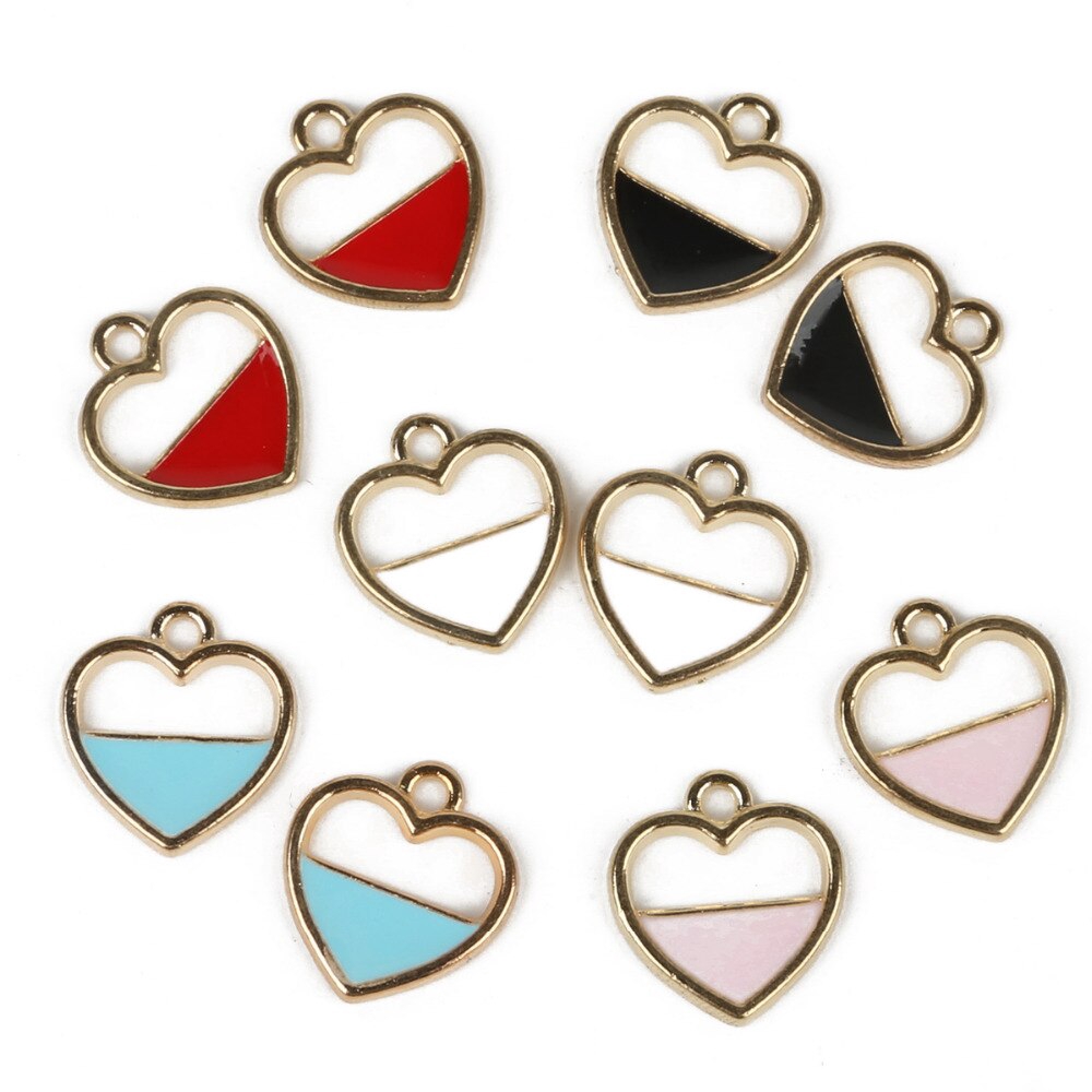 10 Mặt dây chuyền hình trái tim rỗng bằng hợp kim tráng men cho trang sức DIY