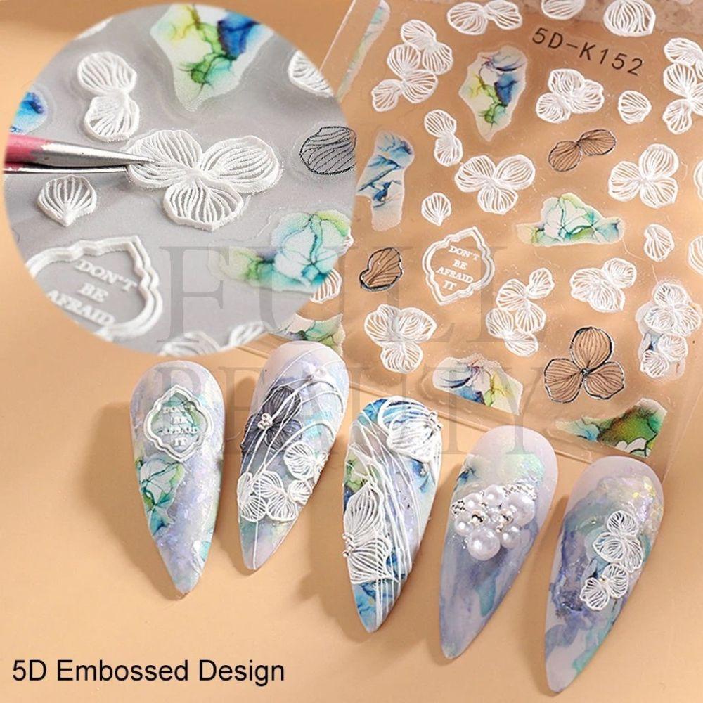 OCEANMAP Miếng Dán Trang Trí Móng Tay 5D Màu Trắng Xinh Xắn