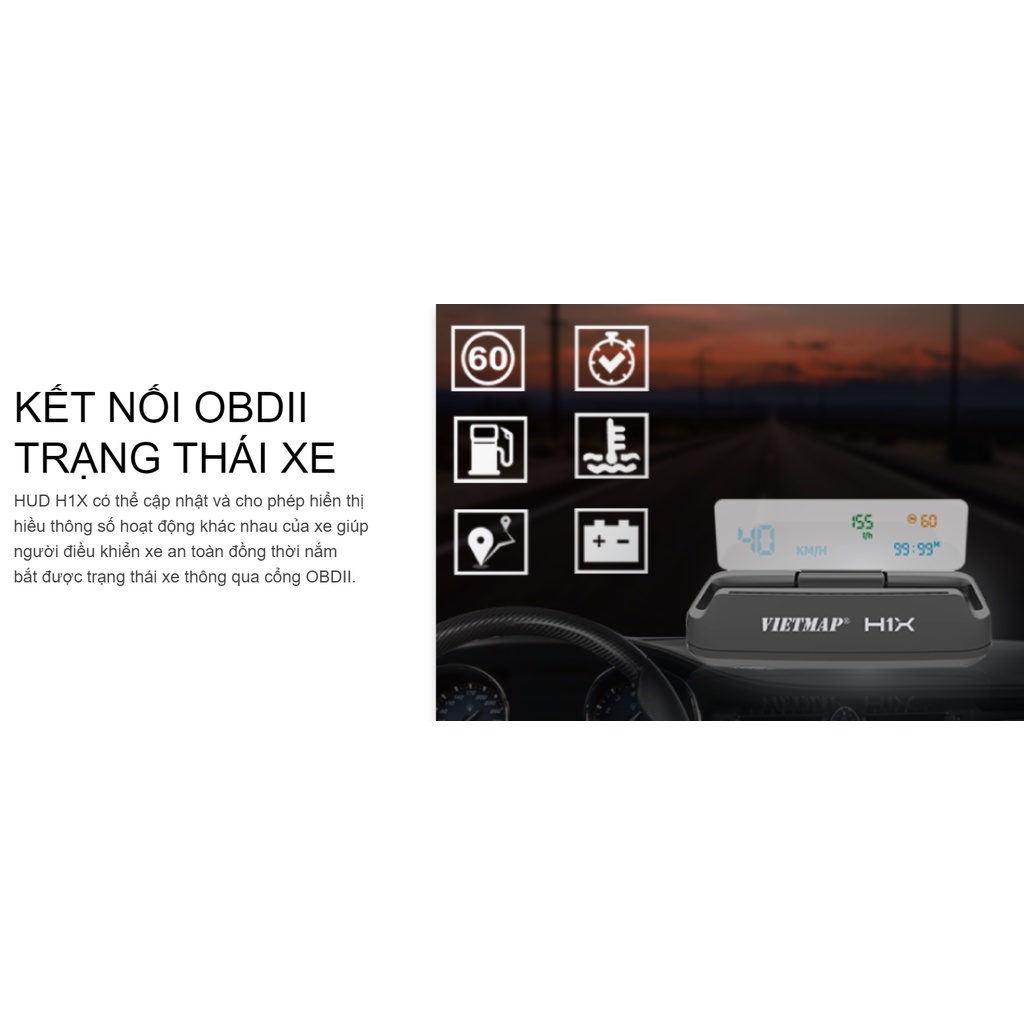 [Miễn Phí Lắp Đặt] VIETMAP HUD H1X - Màn Hình Hiển Thị Thông Tin Thông Minh