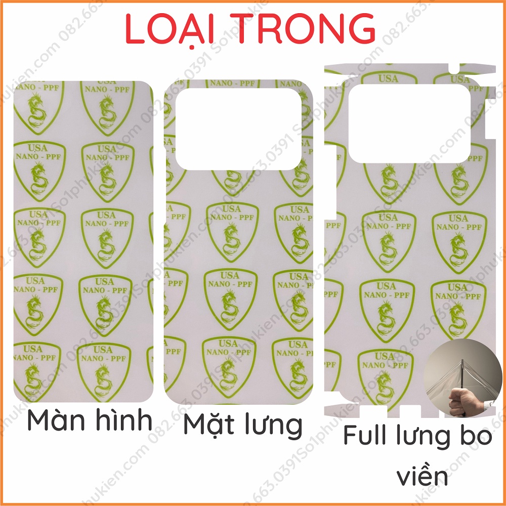 Dán PPF Xiaomi Poco C40 loại trong, nhám dành cho màn hình, mặt lưng, full lưng bo viền