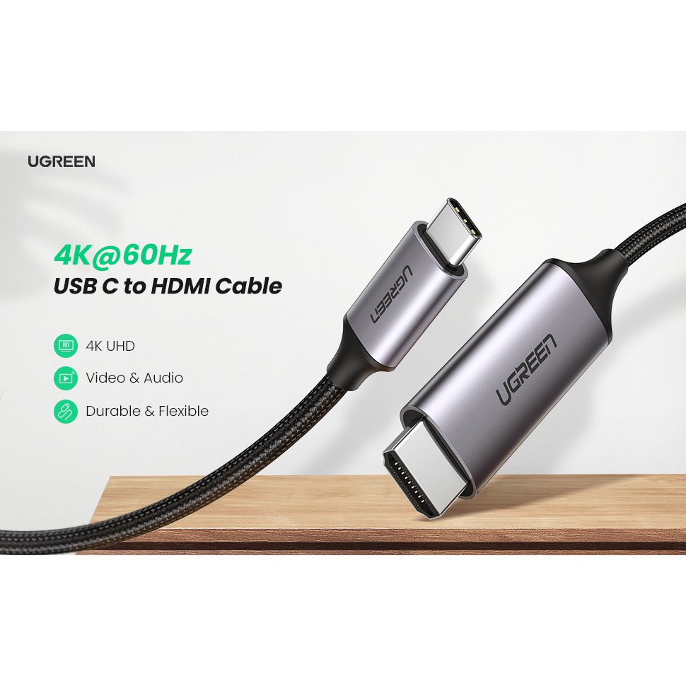 Cáp USB Type C To Hdmi Dài 2m Ugreen 50571 Hỗ Trợ 3D,4K- Hàng Chính Hãng - Bảo hành 18 tháng