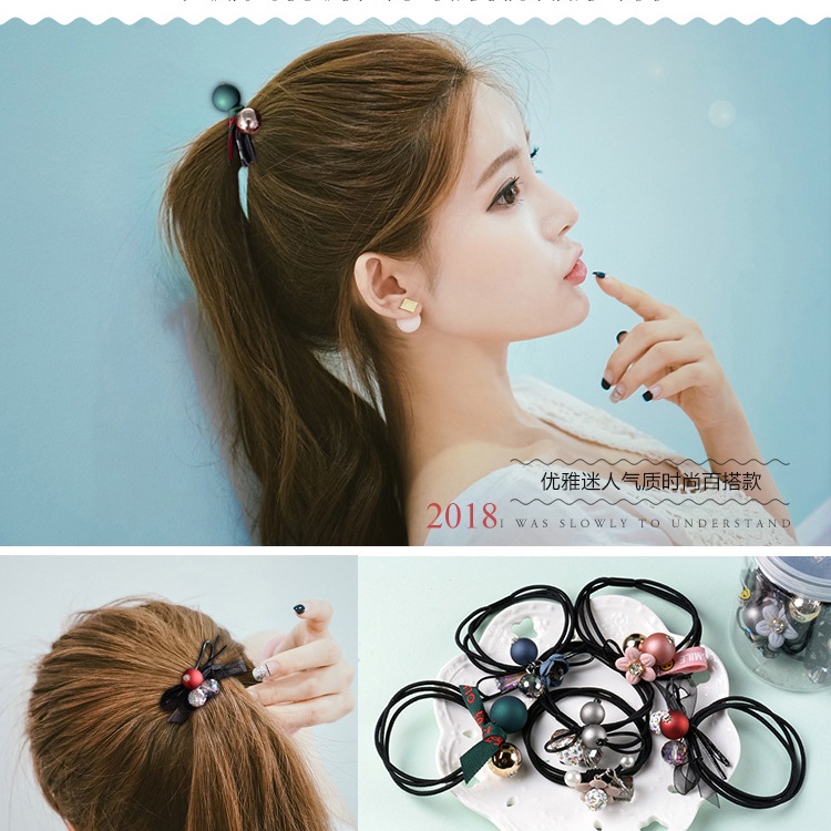 Set 7 Dây Buộc Tóc Co Giãn Đính Bóng Lông Đơn Giản Phong Cách Hàn Quốc