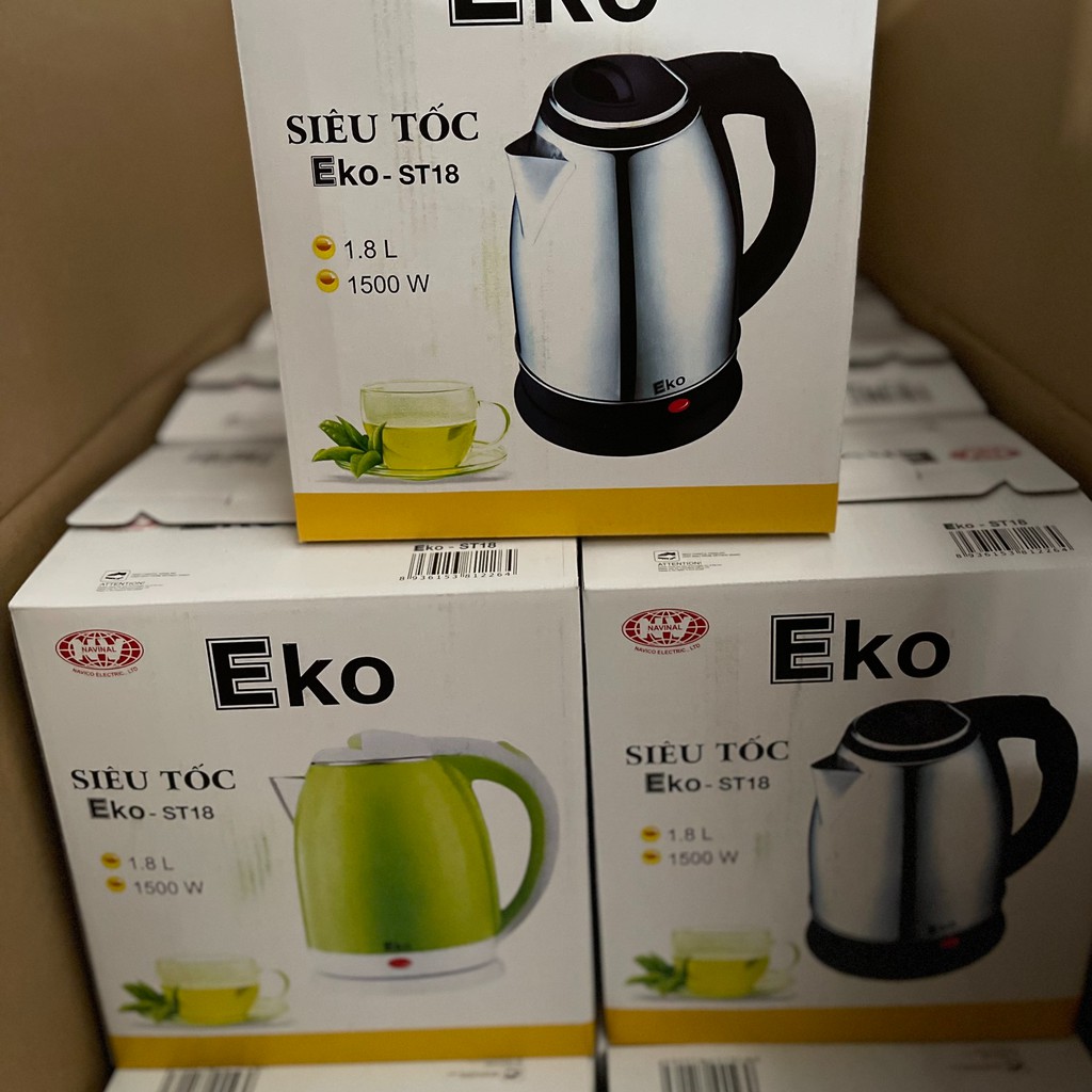 Ấm siêu tốc Eko ST-18  inox có độ bền cao, an toàn sức khỏe, hạn chế tối đa tình trạng gỉ sét, thiết kế gọn nhẹ tiện lợi