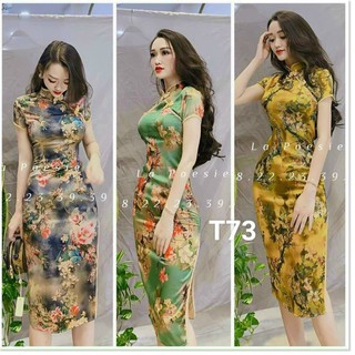 Video ảnh thật váy đầm nữ body sườn xám cách tân dáng dài chất poly in họa tiết ôm body siêu quyên rũ