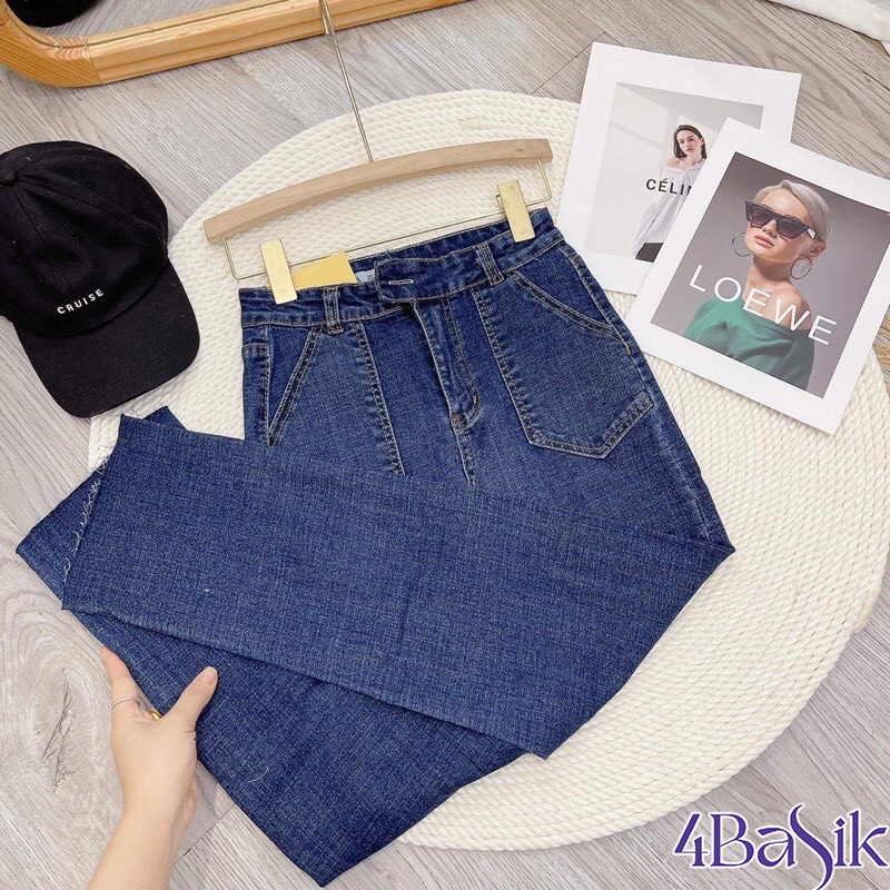 Quần bò nữ ống đứng,quần jean ống suông,xuông cạp cao,jeans ống rộng co giãn túi trước phong cách Hàn Quốc- QJ30