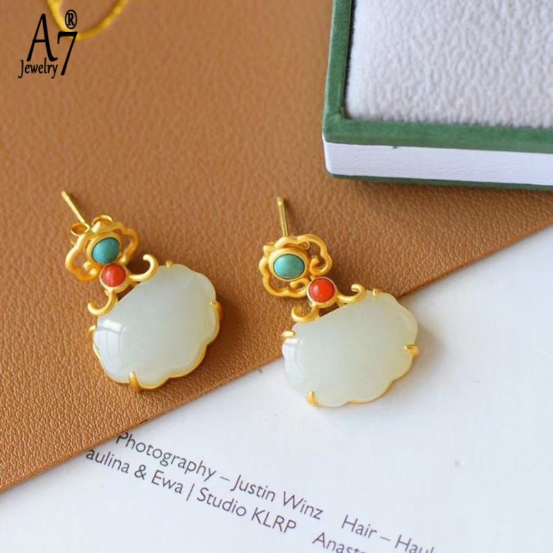 Bông Tai Bạc A7 S925 Đính Đá Ngọc Lam Đỏ/Đỏ