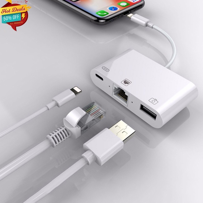 Bộ Chuyển Đổi Tốc Độ Cao Sang RJ45 Ethernet LAN Có Dây Cho iPhone/iPad Với Đầu Đọc USB 3 Camera
