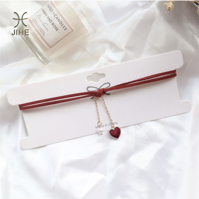 【JIHE】Vòng Cổ Choker Vải Nhung Mặt Trái Tim Thời Trang Phong Cách Nhật Bản