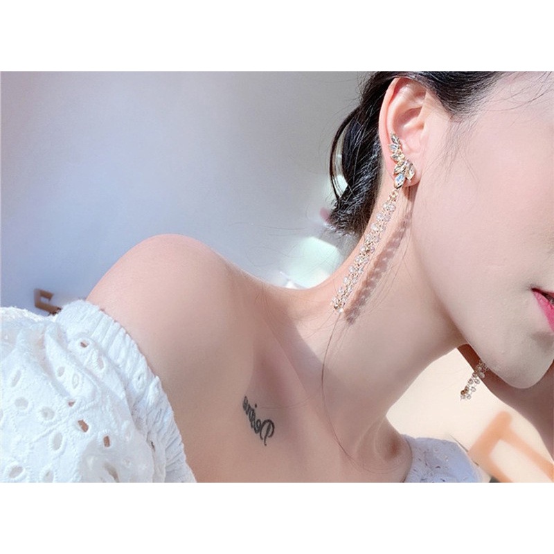 Khuyên Tai Bạc 925 Dáng Dài Hình Cánh Đính Đá Pha Lê Thời Trang Phong Cách Hàn Quốc Cho Nữ