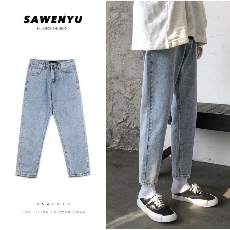 [HOTTREND HQ][B02] Quần Jean Baggy Màu Xanh Nhạt Vải Co Giãn Unisex Siêu Hack Dáng | BigBuy360 - bigbuy360.vn