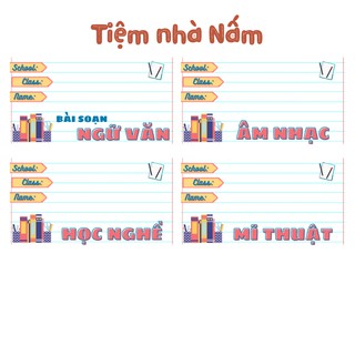Combo Nhãn Vở Thiết Kế Theo Tên Môn Học, Sách Vở Basic