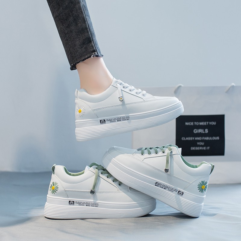 [ORDER] Giày Nữ, Giày Sneaker Nữ G14 Màu Trắng Đế Cao Thêu Hoa Phong Cách Hàn Quốc Đi Học Đi Chơi