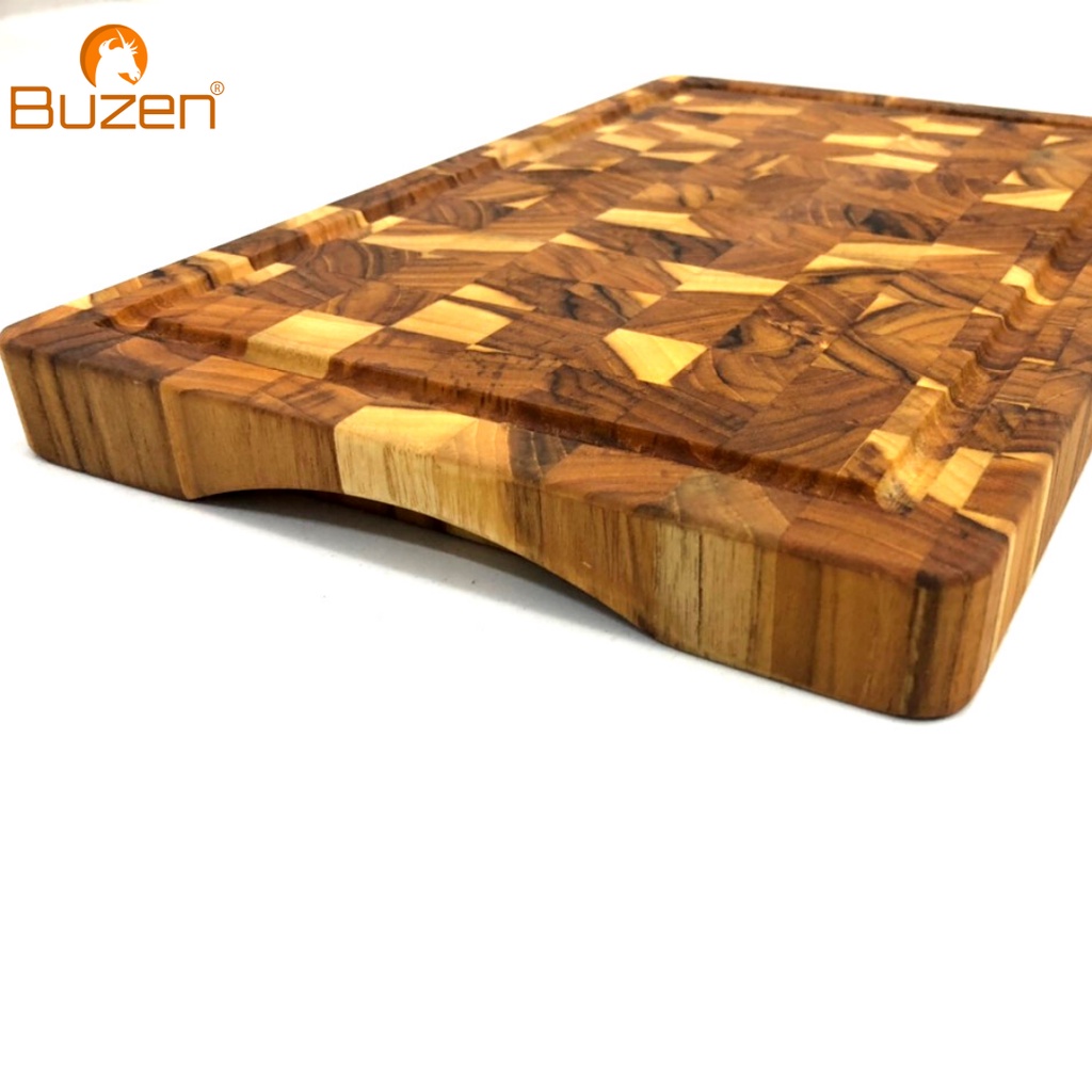 Thớt Gỗ Teak BUZEN 25x35x2.5cm - Thớt Gỗ Cứng Không Mùn Có Rãnh