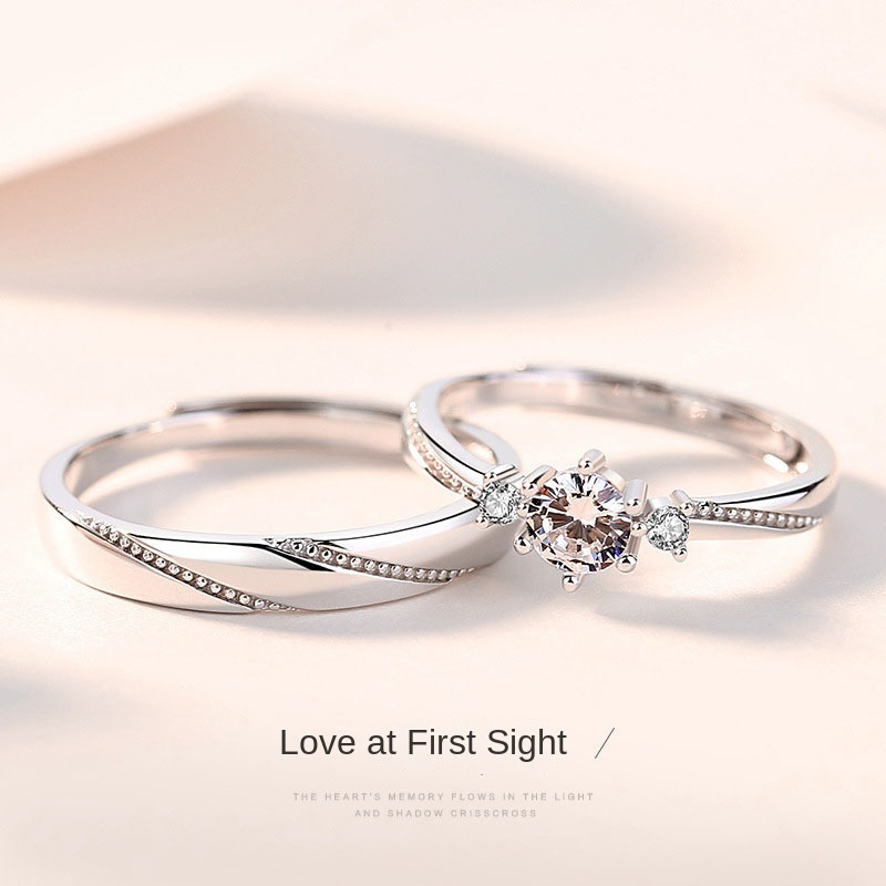 Nhẫn Cặp Đính Đá Thời Trang Đơn Giản Cá Tính Cho Nam Nữ