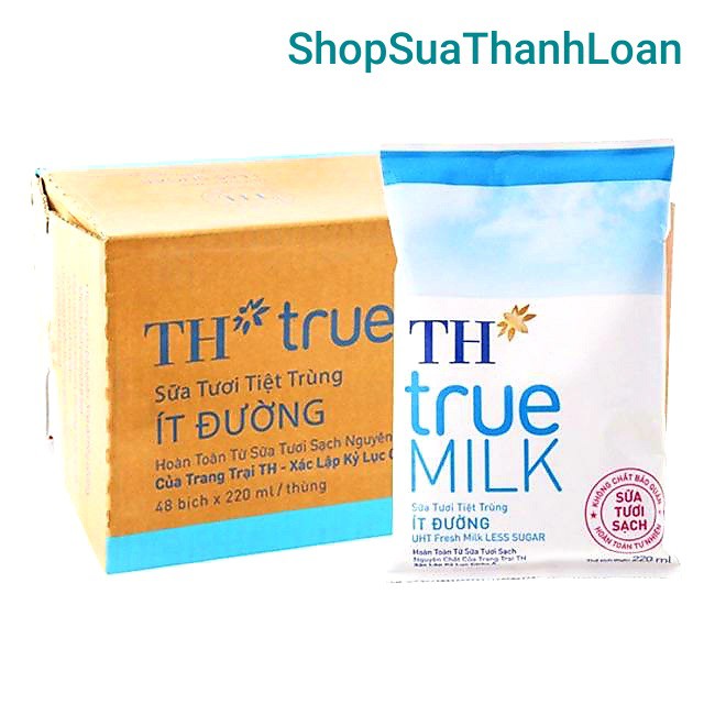 [HSD T9-2021] [GIAO GRAB-NOW] Thùng 48 bỊch Sữa tươi tiệt trùng TH true MILK Ít Đường (220ml)