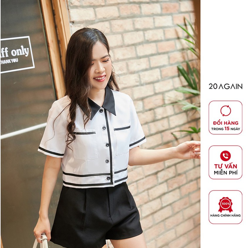 Áo sơ mi nữ công sở 20AGAIN thiết kế ngắn tay phối cổ, thanh lịch ASW0784 | BigBuy360 - bigbuy360.vn