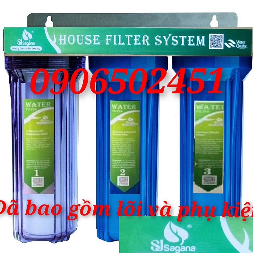 Bộ lọc nước sinh hoạt -bộ lọc thô 3 cấp ly 10 Inch chuẩn dùng (Xanh dương)