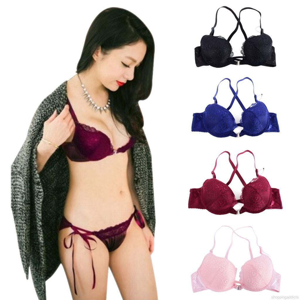 Set áo ngực chéo dây lưng + quần lót ren trơn màu gợi cảm