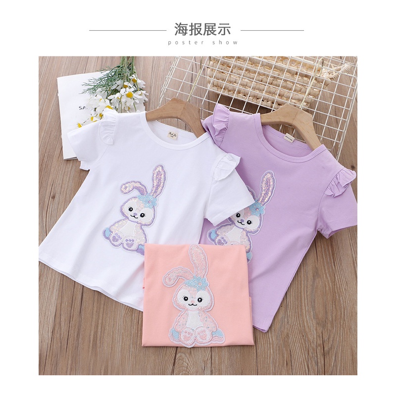 Áo Thun Cotton Tay Ngắn In Hình Thỏ Dễ Thương Thời Trang Mùa Hè Cho Bé Gái 2022