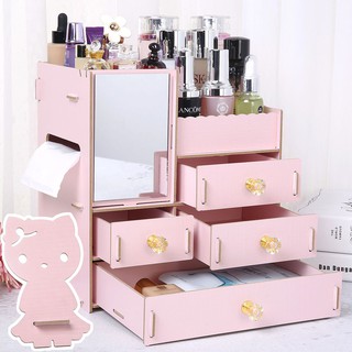 ●Hộp Đựng Mỹ Phẩm/Trang Sức Bằng Gỗ Có Ngăn Kéo Để Bàn Tiện Lợi