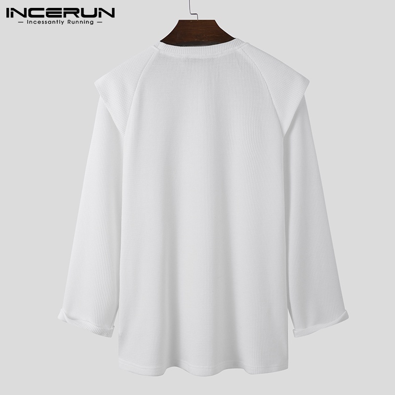 Áo nam INCERUN rộng rãi đắp vai tay dài màu trơn thời trang thường ngày