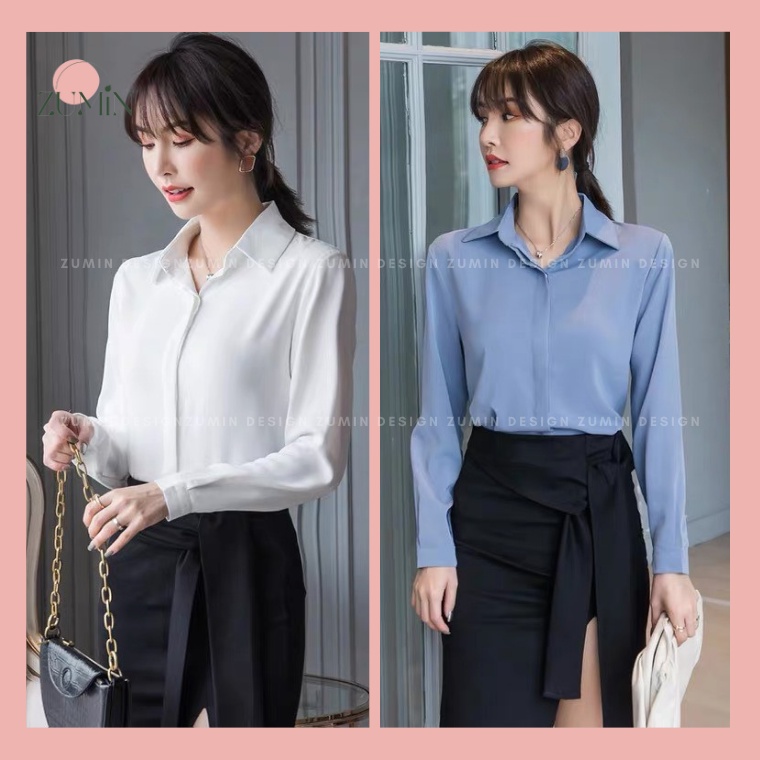 Áo sơ mia lụa cao cấp 💚 Áo sơ mi nữ công sở dài tay trơn màu | BigBuy360 - bigbuy360.vn