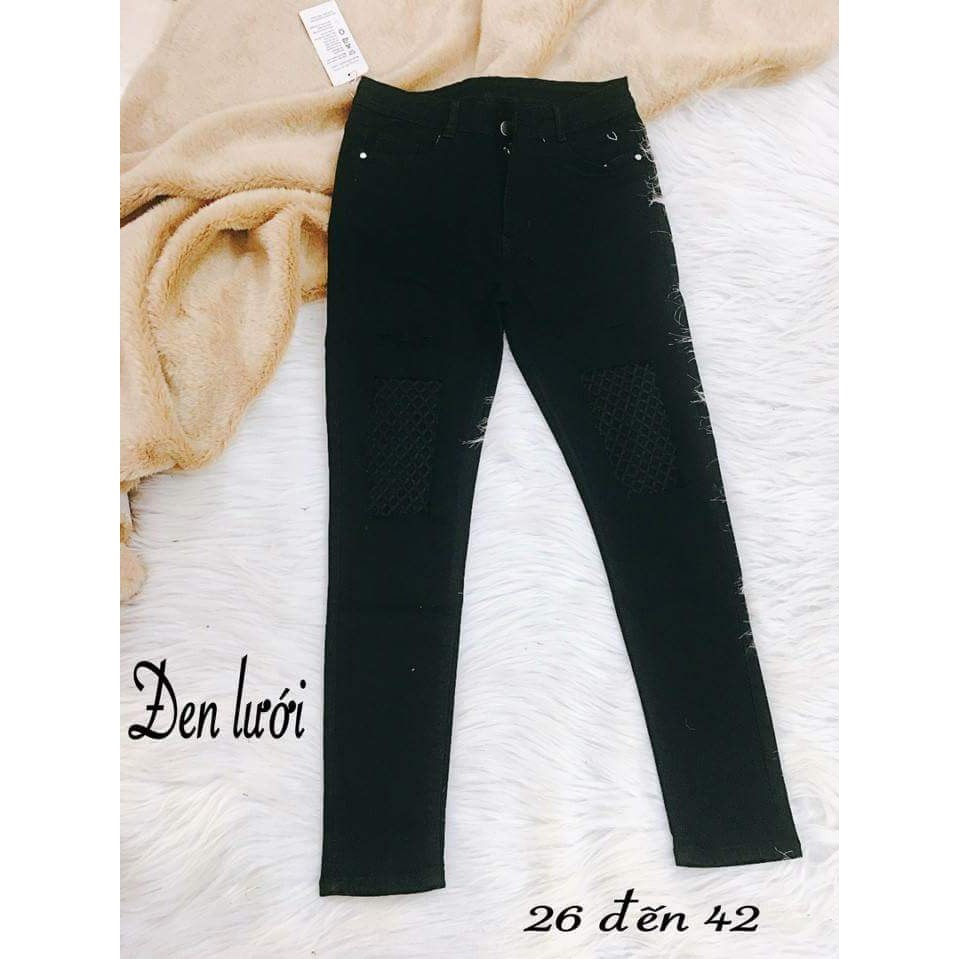 [55kg-95kg] Jeans dài phối lưới Bigsize 30-42. Khách ib để được tư vấn chọn size.