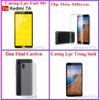 Xiaomi redmi 7A | Combo 4 món gồm 1 kính cường lực 9D + 1 dán lưng carbon + 1 kính trong suốt k full + 1 ốp dẻo silicon
