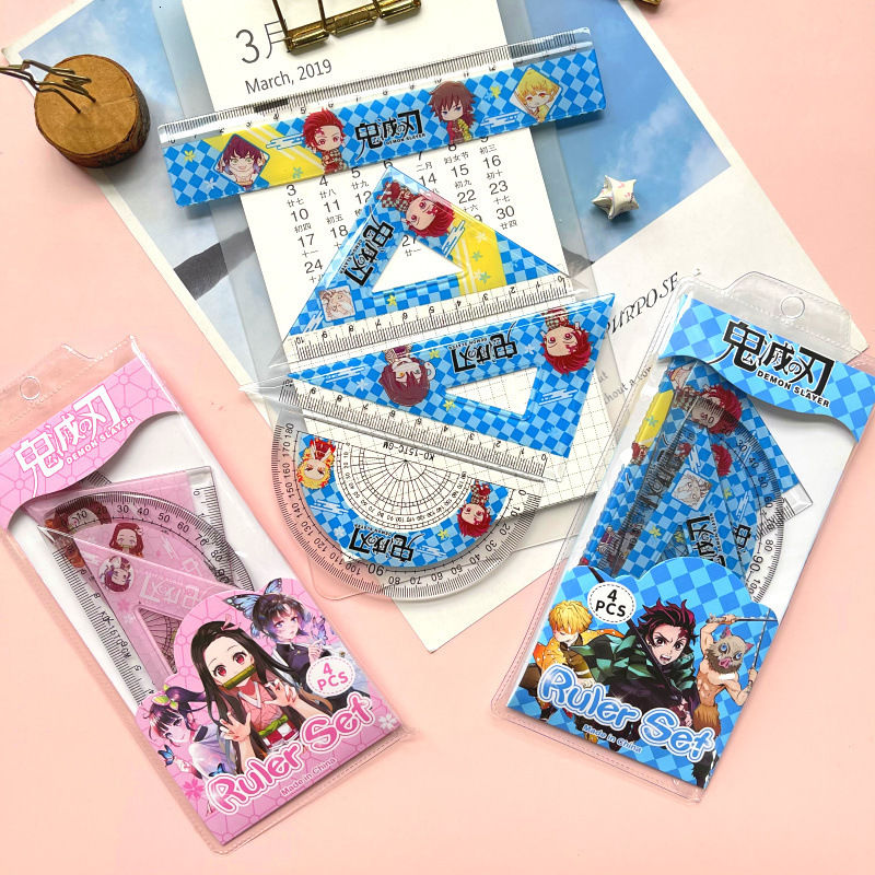 Bộ Thước Kẻ Hoạt Hình 15cm Kèm 4 Thước Đo Hình Tam Giác WJ005