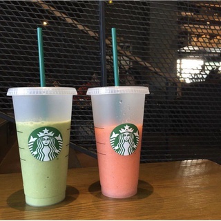 Bình Giữ Nhiệt Cao Cấp Starbucks 500Ml Có Thể Tái Sử Dụng Starbucks Lạnh Cốc Nhựa Đen/Thủy Tinh Starbuck Tumbler Có Nắp Ống Hút Đen Thẳng Cup mờ Flowerdance