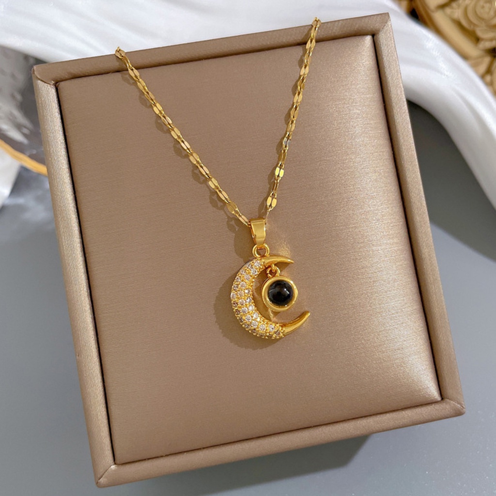 Ở stcok| Vòng cổ Bằng Thép Titan Mặt Hình Mặt Trăng Đính Đá Thời Trang