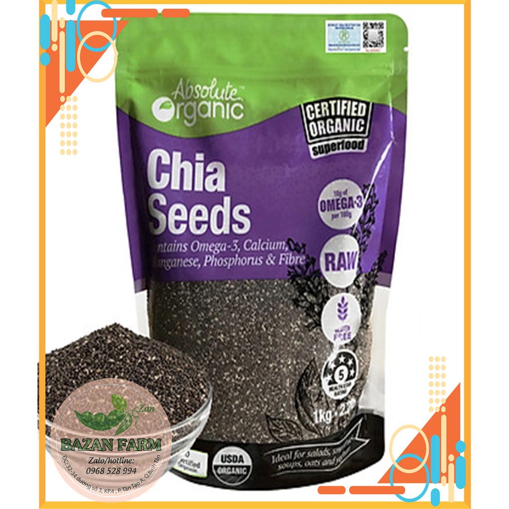 HẠT CHIA TÍM ÚC ABSOLUTE ORGANIC (1KG)- ĐÁY TÚI LOGO ECOFRAM