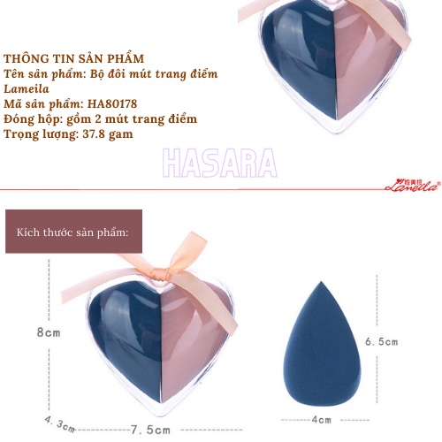 Mút tán kem nền, mút trang điểm, đánh nền, tán cushion Lameila, bộ đôi bông mút cắt vát HA80178 – Hasara