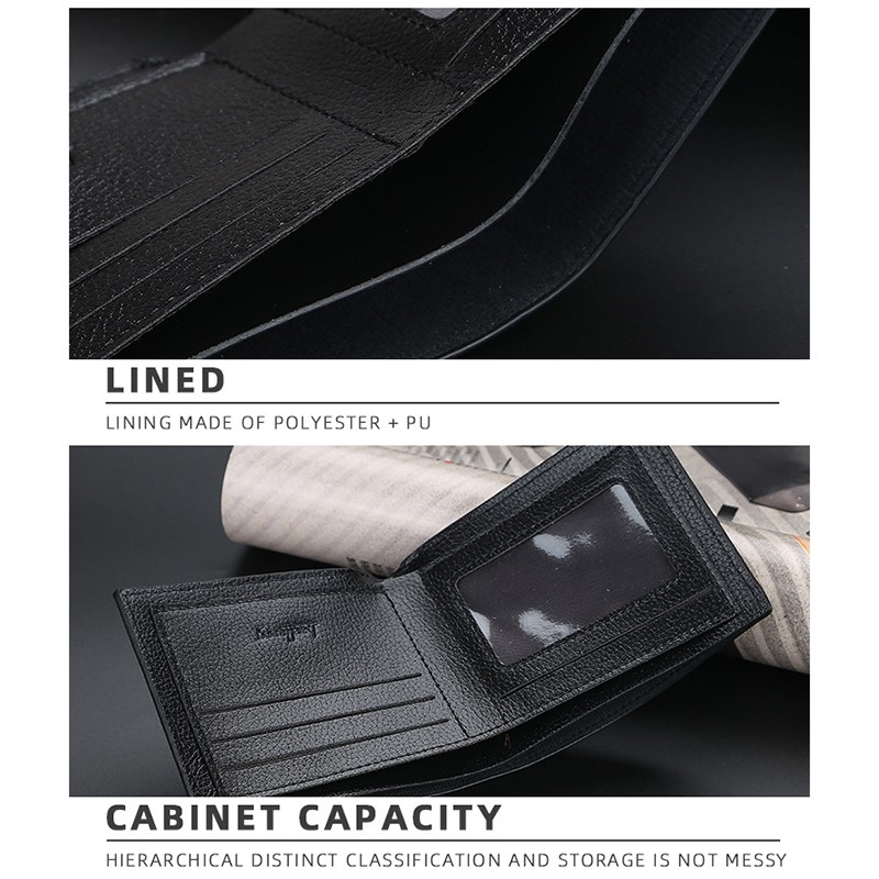 「COD」Baellerry Men's Short Wallet Korean Version of The Lychee Pattern Open Wallet Simple Leather Wallet