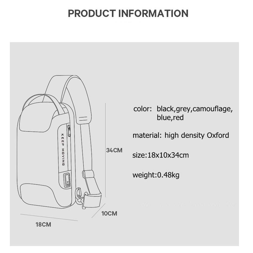 Túi đeo chéo YILIONGDAQI chống trộm không thấm nước có cổng sạc USB thời trang cho nam