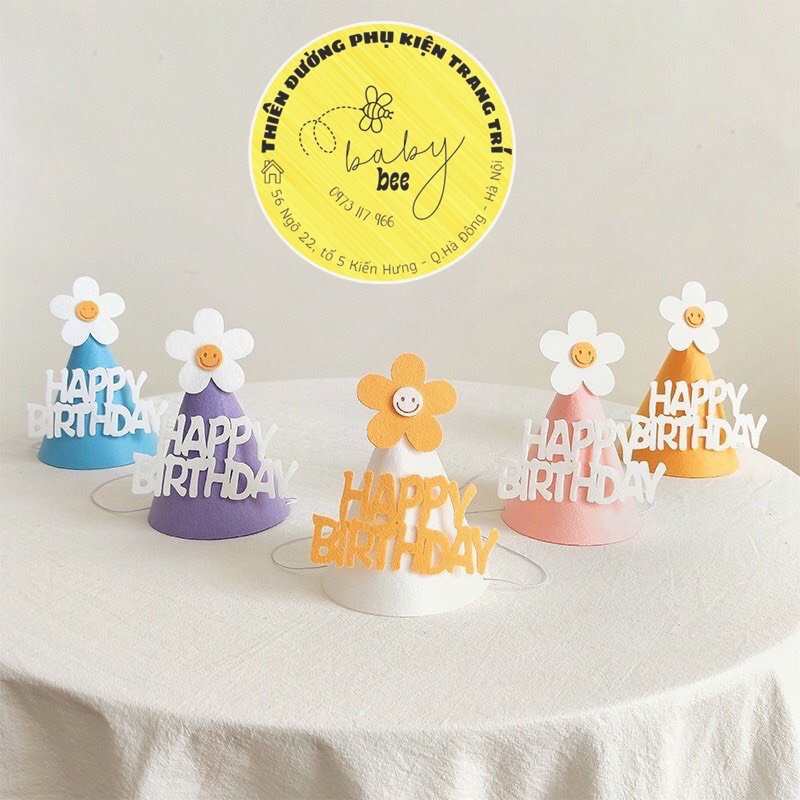 Mũ Chóp Sinh Nhật 3D Hoa Cúc Vải Dạ Phong Cách Hàn Quốc