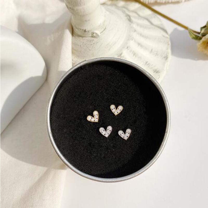 1 Cặp Bông Tai S925 Hình Trái Tim Đính Đá Zircon Phong Cách Hàn Quốc Cho Nữ