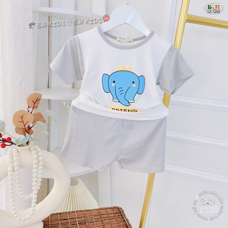 Bộ cộc thun lạnh phối màu Minky mom bé trai/bé gái(8-16kg)