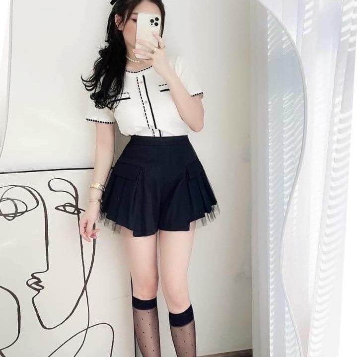 Chân váy ngắn xếp ly phối lưới, Chân váy xếp ly nữ chất tuyết mưa SUNA FASHION