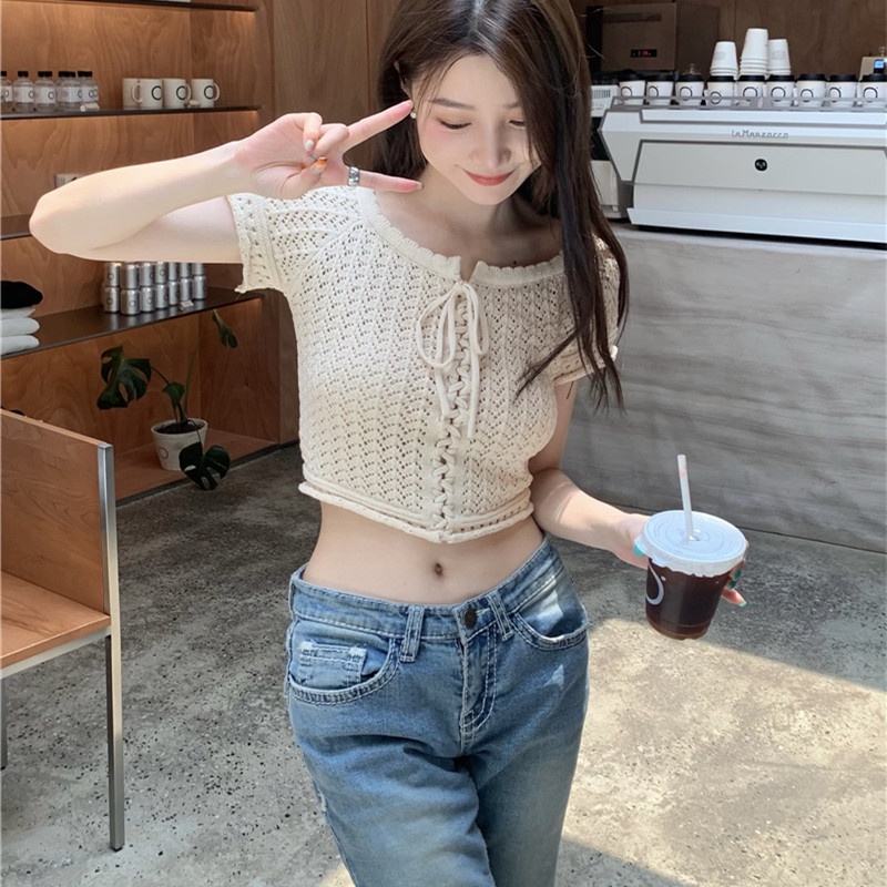 Áo Cardigan Dệt Kim Tay Ngắn Dáng Ôm Thiết Kế Cỡ Nhỏ Thời Trang Cao Cấp