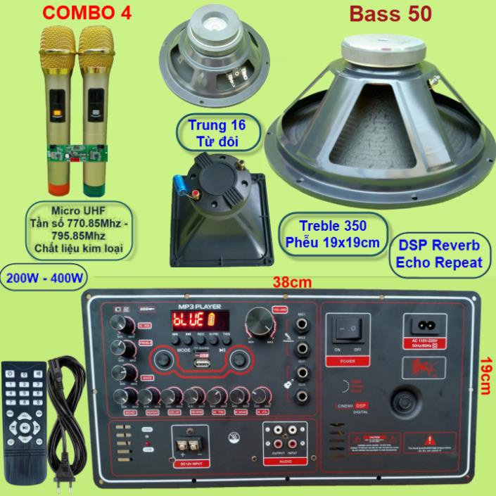 Mạch loa kéo 5 tấc đơn 3 đường tiếng Reverb DSP chạy FET công suất 200W 8 ôm – 400W 4 ôm - VR Ngang