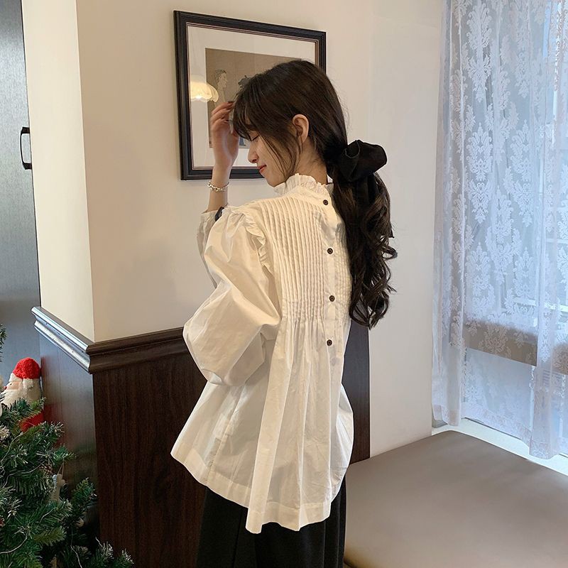 áo babydoll xếp li ngực cúc lưng ulzzang áo kiểu nữ