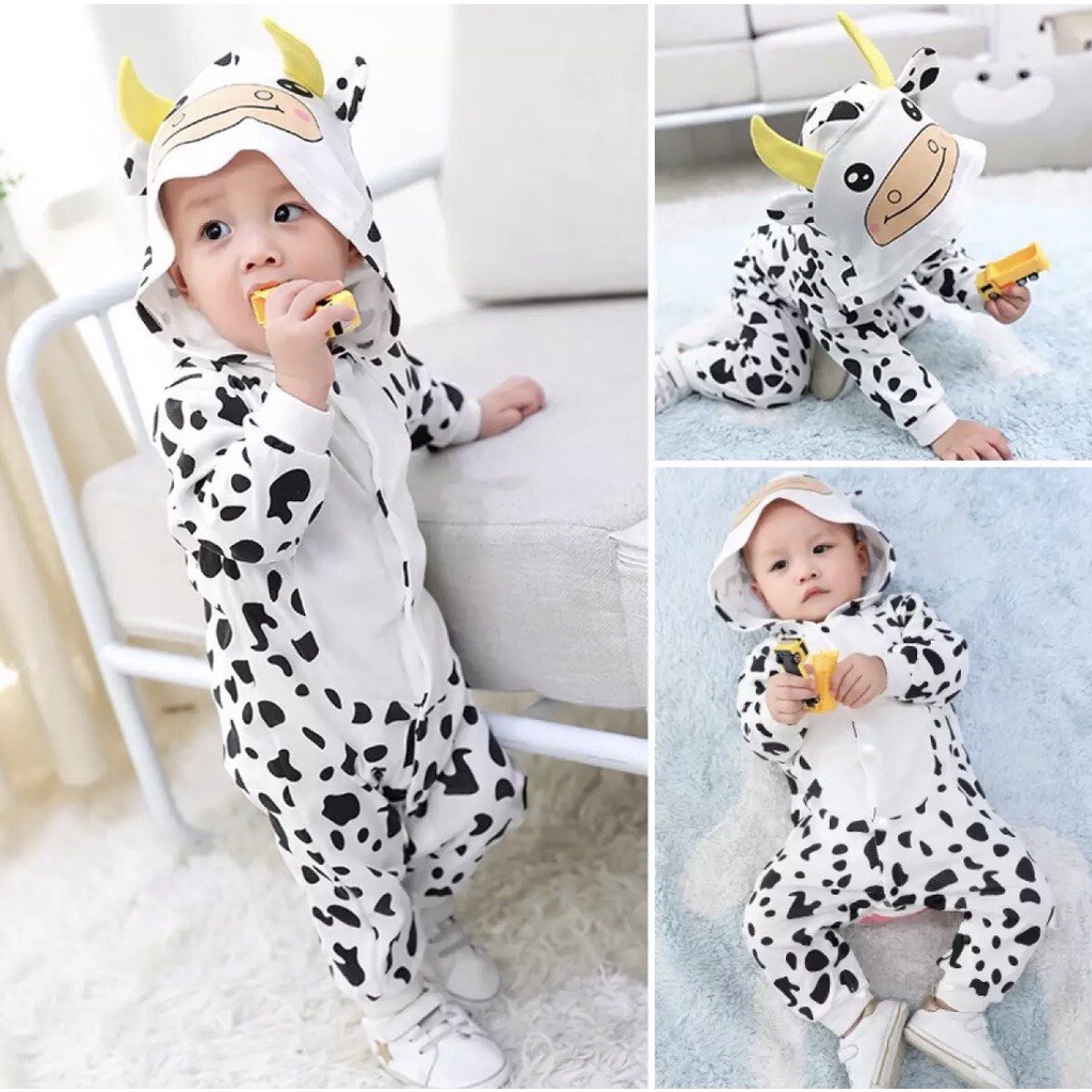 Bộ body cho Bé Trai Bé Gái Dài tay, Bộ liền thân hình bò sữa siêu ngộ nghĩnh từ 3-12kg