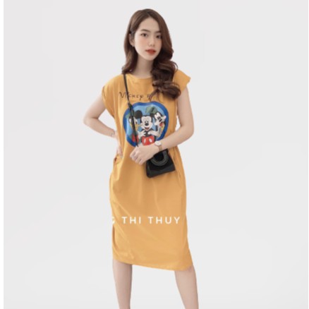 Đầm suông cotton form rộng - Váy ba lỗ dáng suông họa tiết chuột hot trend - Đầm bầu mặc thoải mái - CM Shop