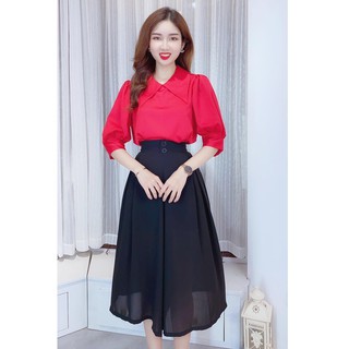 Áo sơ mi nữ công sở lụa tằm ướt cổ nhọn CHUU A5435